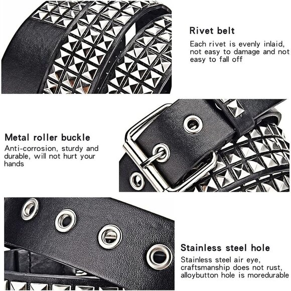 Studded Faux Leather Belt for Women Men Punk Rock Rivets 31-36 Inches main image 5